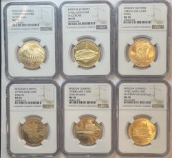 Набор золотых монет 100 рублей "Олимпиада 80" в слабах NGC MS 70